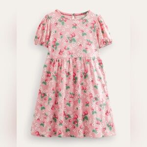 Mini Boden pink strawberry puff sleeve dress